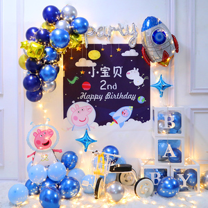 男孩女孩小猪佩琪儿童周岁快乐生日布置百日宴装饰场景气球背景墙