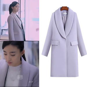 漂洋过海来看你王丽坤苏芒明星同款韩版修身中长款呢料大衣