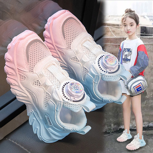不系鞋带女鞋2024新款夏季镂空透气女童中大童女孩单网扭扭运动鞋