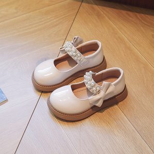 女童公主鞋2022春秋新款小皮鞋儿童花童水晶鞋夏款单鞋软底乐福鞋