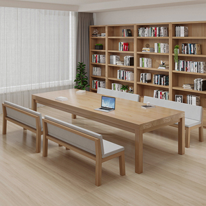 客厅大书桌休闲区家用学习桌北欧现代图书馆实木长桌办公桌工作台