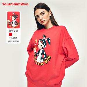 YOUK SHIM WON/陆心媛兔年节日限定款圣诞新年红色兔子纯棉卫衣女