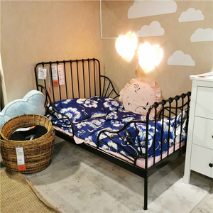 宜家儿童床代购米隆可加长儿童床带床板欧式铁艺四角带护栏