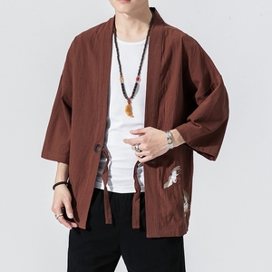 中国风薄外套男装汉服夏季开衫防晒衣棉麻宽松道袍和服亚麻浮世绘