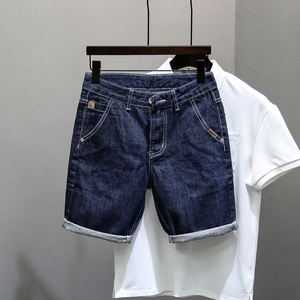 裤子男夏季新款美式高街牛仔短裤修身小直筒原色斜插口袋五分裤子