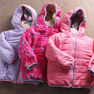 E161-A 童装100-120码日本儿童冬季薄棉袄双面穿带帽棉衣中童外贸