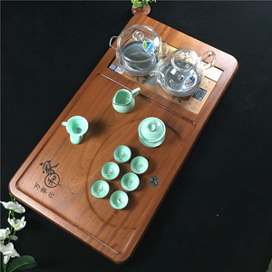 实木茶盘整块花梨带自动上水电茶壶木排水式长方形大小号万家茶具