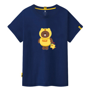 新款联名布朗熊t恤莎莉鸡女男棉韩国line短袖儿童ins潮流情侣衣服