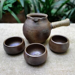 云南烤茶罐土陶大理粗陶侧把手三道茶白族干烧茶具柴窑落釉冲茶器