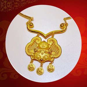 宝宝周岁金项圈黄金百福锁吊坠足金长命锁项链婴儿满月金饰品礼物