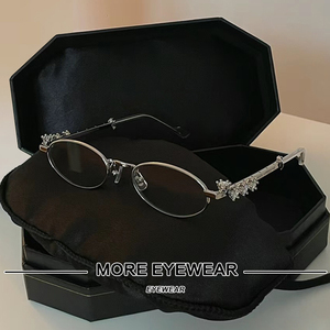 GM联名款钻石眼镜架邓为同款ins风银色复古椭圆形小框可配近视镜