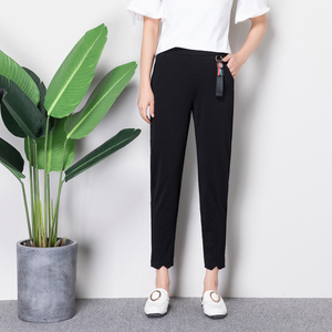 秋奕正品女裤2018秋季新款松紧腰高腰宽松萝卜裤小脚裤九分裤8798