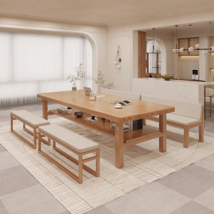 北欧双层实木书桌家用学习桌客厅餐桌书法桌绘画卓原木大板桌简约