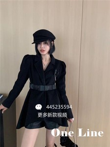 一线正品时尚洋气呢子大衣甜美配腰带显瘦立体花朵纯色泡袖下裙摆