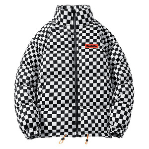 杰维特万斯jewitt vans宽松立领棋盘格防风衣棉衣加厚外套棉服