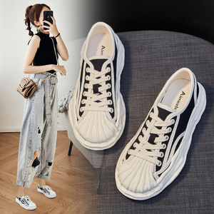 老爹鞋女2022年春季新款复古贝壳头小白鞋百搭休闲厚底运动溶解鞋