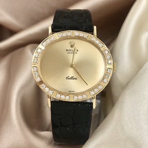 rolex劳力士手表女 正品 二手 切利尼 18k黄金镶钻石瑞士机械女表
