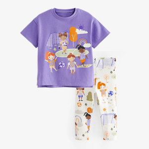 女童紫色短袖T恤女孩打底裤2件套小童纯棉夏装婴儿半袖花裤子套装