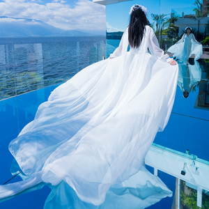 三亚旅行沙滩裙女夏海边度假拍照穿搭丽江大理长裙白色拖地连衣裙