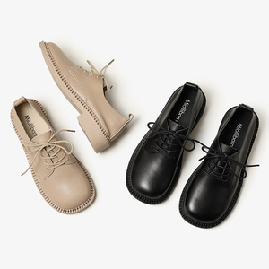 黑色系带宽头大头皮鞋女英伦风小皮鞋女英伦风女鞋真皮平底单鞋女