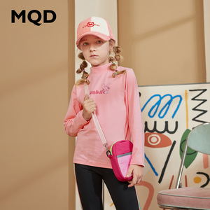 MQD童装女童保暖高领T恤23冬装新款字母纯色儿童内衣打底衫韩版