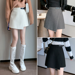 不规则毛呢短裙高腰a字裙裤设计感半身裙秋冬女包臀裙子2022新款