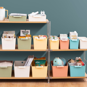 零食收纳篮客厅茶几宽扁形塑料盒杂物筐物品归纳无盖收纳盒整理筐