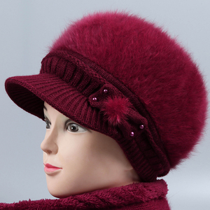 中老年人帽子女冬天妈妈针织毛线帽老人奶奶兔毛保暖帽加绒厚棉帽