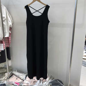 F2SQ8056高级感黑色交叉吊带背心裙宽松打底连衣裙长裙子内搭夏装