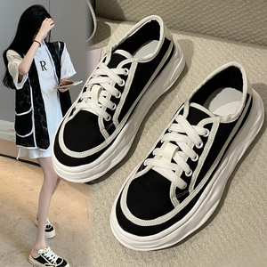 溶解帆布鞋女2021年夏季新款薄款拼色厚底运动休闲板鞋低帮小白鞋