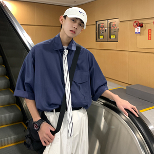 000人付款淘宝夏天学生中袖衬衫情侣装韩版修身修身五分袖衬衣男女生