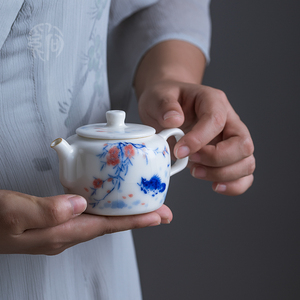 溪陶坊汝窑茶壶开片可养陶瓷景德镇青瓷礼盒装桃花鳜鱼雁杳单壶