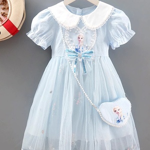 爱莎公主裙女童连衣裙夏装2024新款儿童裙子夏季迪士尼艾莎小女孩
