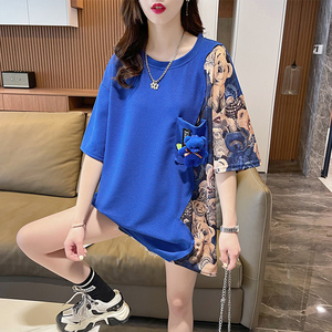 小众设计感短袖t恤女夏季韩版宽松大码女装中长款美式嘻哈上衣服