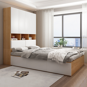 北欧风现代简约榻榻米床衣柜一体小户型多功能储物高箱床组合儿童