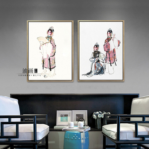 桃花扇】纯手绘新中式京剧戏曲国粹人物油画装饰壁挂画