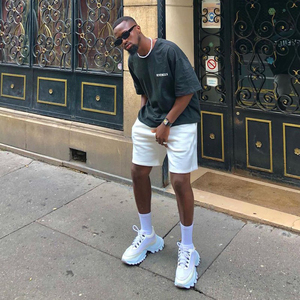 欧美街头kanye侃爷白色运动休闲裤美式高街宽松五分短裤男ins潮牌