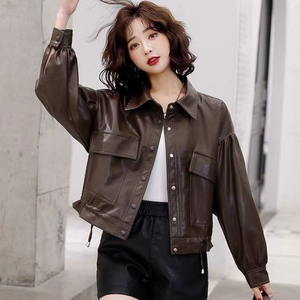 棕色皮衣外套女款秋季新款2023韩版时尚短款外搭机车宽松复古夹克