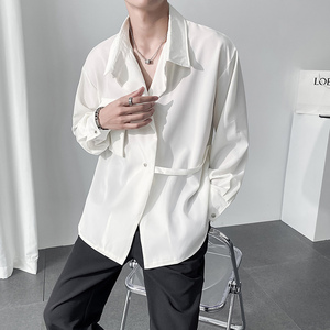 禁欲系潮牌痞帅炸街衬衫男长袖解构风理发师男装潮冰丝雪纺白衬衣