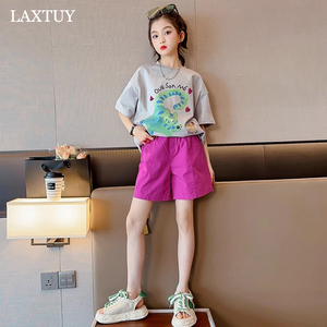 韩国代购女童夏装儿童洋气上衣夏季网红短袖套装中大童系列t恤女