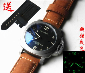 海鸥军表大表盘自动机械男表PAM441夜光防水疯马皮表带GMT双时区