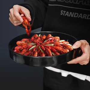 创意麻辣小龙虾盘子密胺黑色烤肉菜盘酸菜鱼汤盆海鲜香锅大碗商用