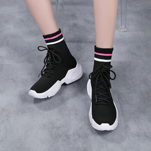 袜子鞋女2021年新款高帮弹力针织连袜运动老爹袜靴女孩子黑色运动