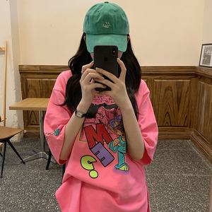 港风日系vintage短袖t恤女夏宽松韩版ins原宿风chic港味超火上衣