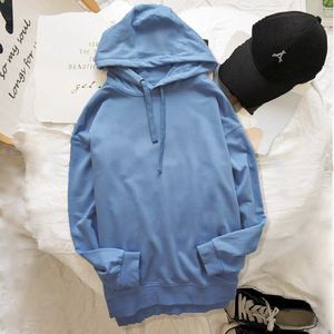 纯棉卫衣女连帽衫下摆开叉纯色简约百搭休闲套头带帽薄款运动上衣