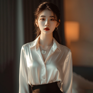 丝绸垂感白色衬衫女春季2024新款韩版高级感上衣醋酸缎面衬衣高端