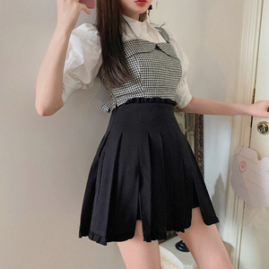 莉摩bobon21可甜可盐小性感百褶jk制服开叉裙裤假半裙短裙b1867