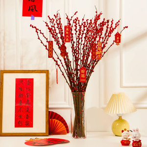 银柳真花鲜枝干花摆件福桶耐寒红色年宵花卉客厅室内装饰新年春节