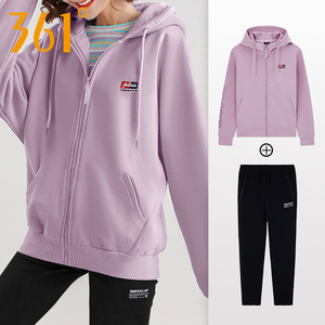 361运动套装女2021秋季新款连帽开襟卫衣针织长裤套装休闲两件套