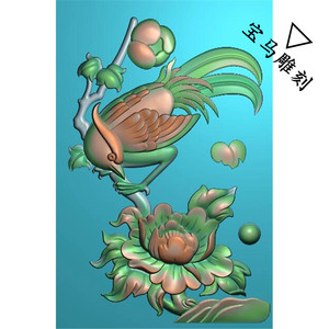 电脑玉雕图花开富贵花鸟牡丹花喜鹊n20精雕图富贵花鸟喜上眉梢梅
